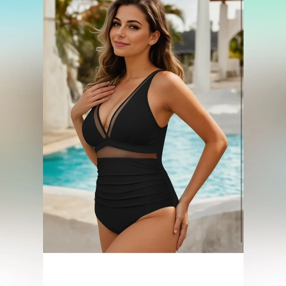 Cupshe Womens One Piece Swimsuits Tummy Control Bathing Suits Mesh Swim Suits - Picture 4 of 8